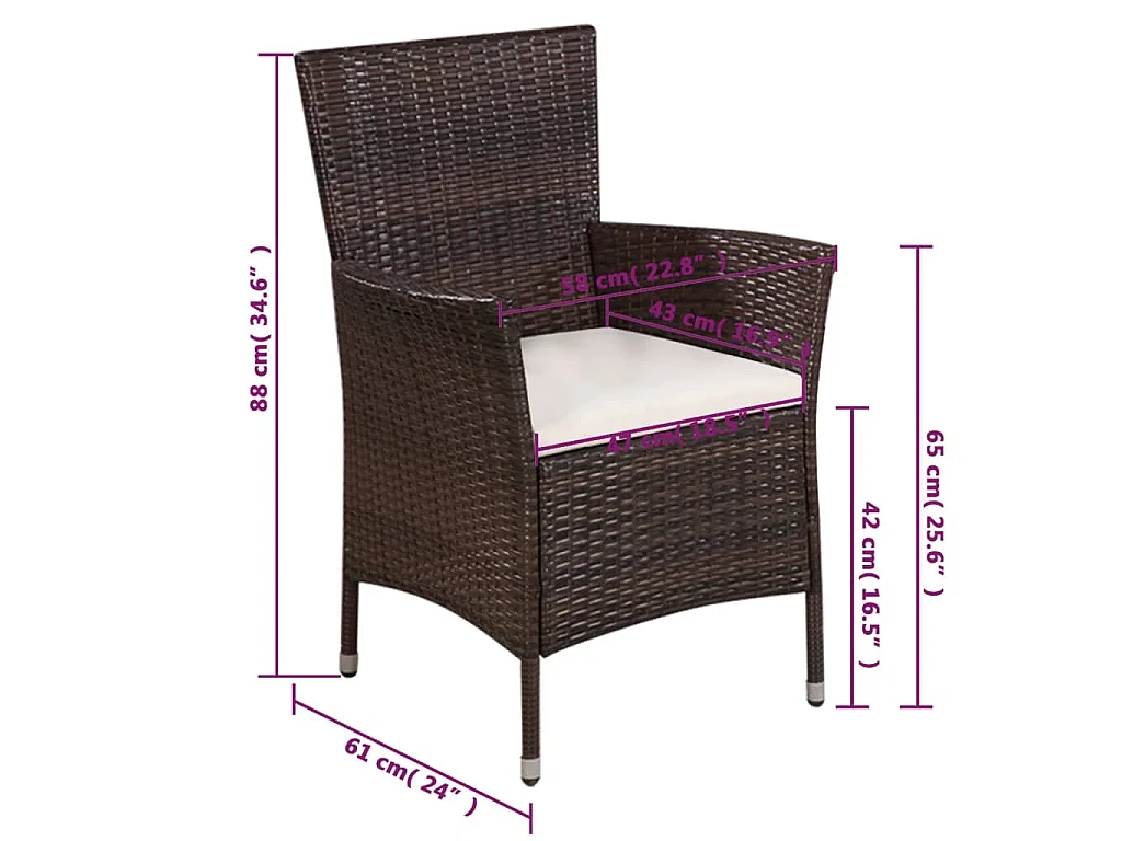 Sedia da Esterno con Sgabello e Cuscini in Polyrattan Marrone