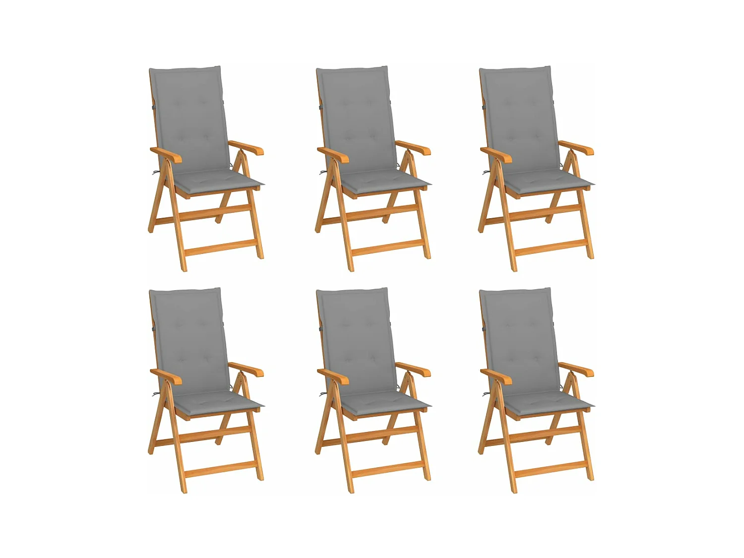 Chaises de jardin lot de 6 avec coussins gris Bois teck massif