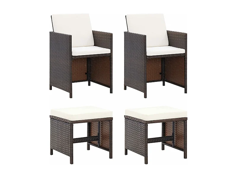 4-delige Tuinstoelen- en voetenbankenset poly rattan bruin