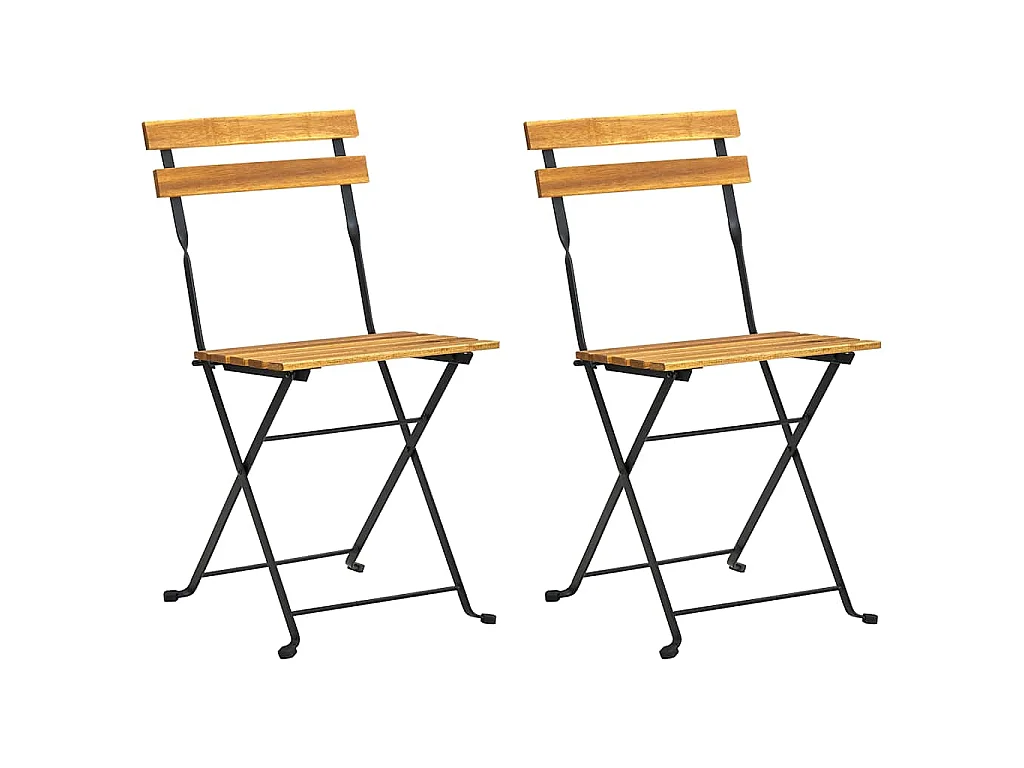 Chaises pliantes 2 pièces en acier et bois d'acacia massif