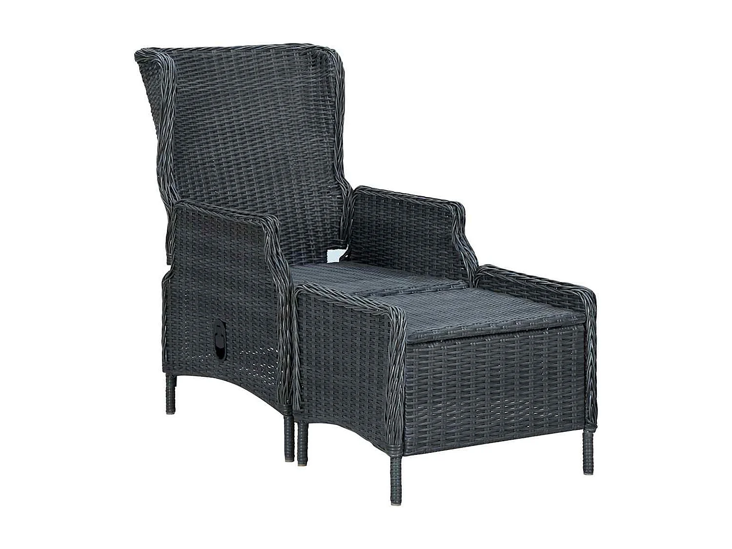 Chaise inclinable de jardin tabouret résine tressée gris foncé