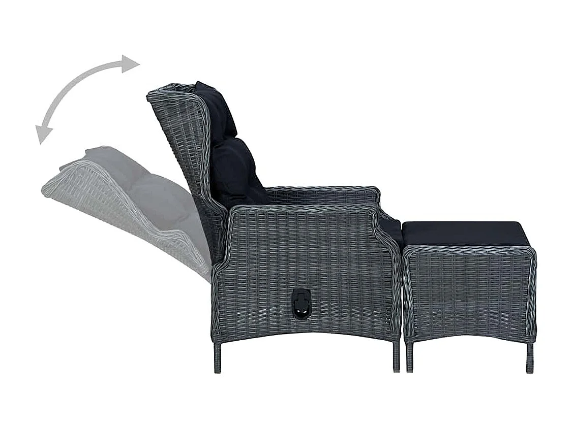 Chaise inclinable de jardin tabouret résine tressée gris foncé