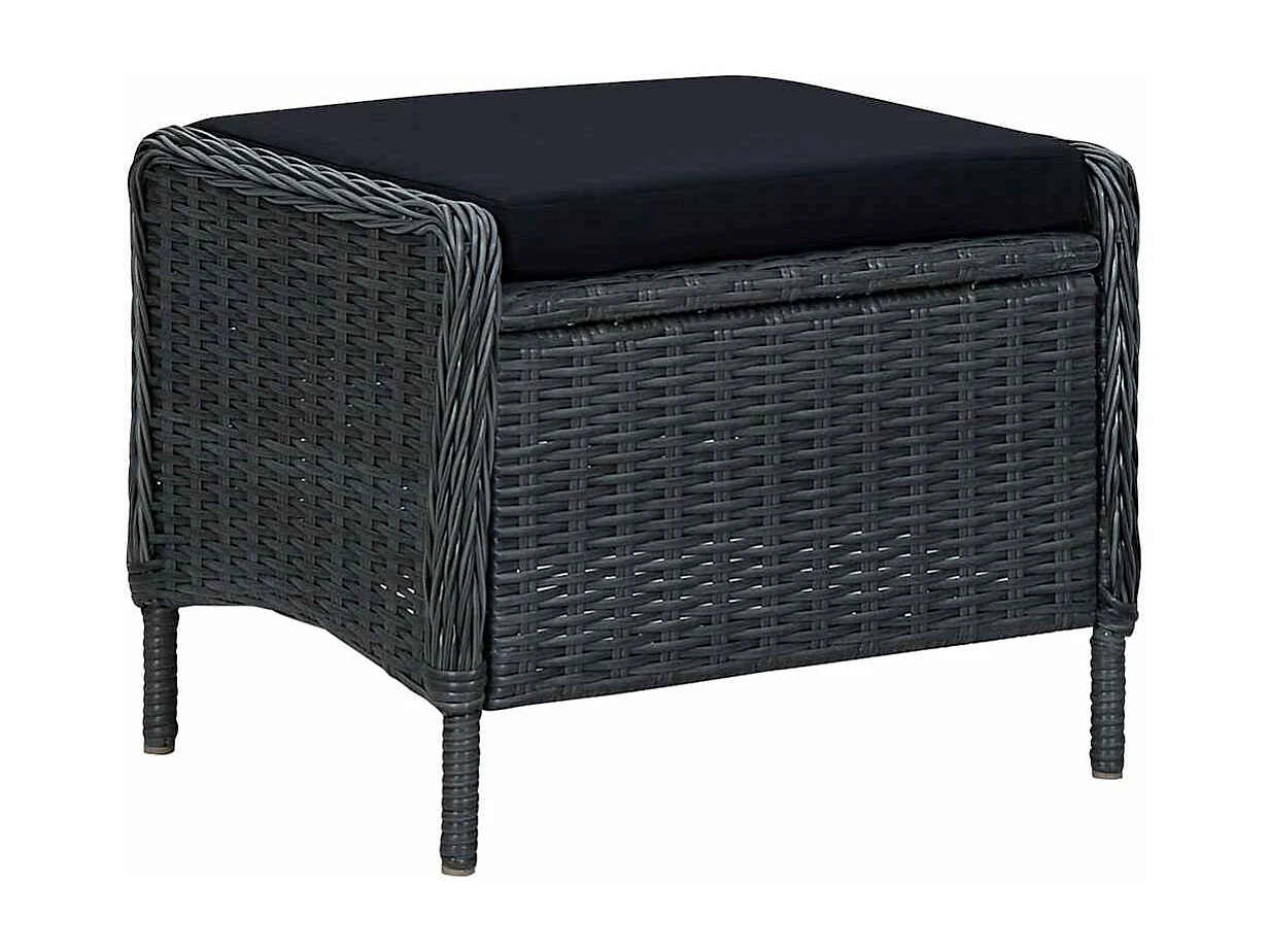 Chaise inclinable de jardin tabouret résine tressée gris foncé