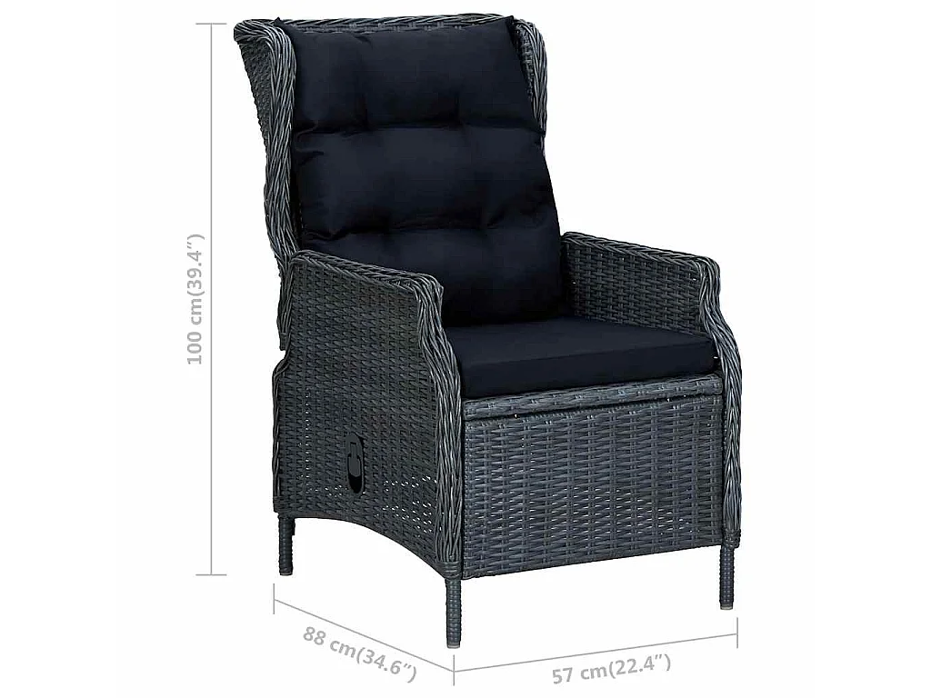 Gartensessel Verstellbar mit Fußhocker Poly-Rattan Dunkelgrau