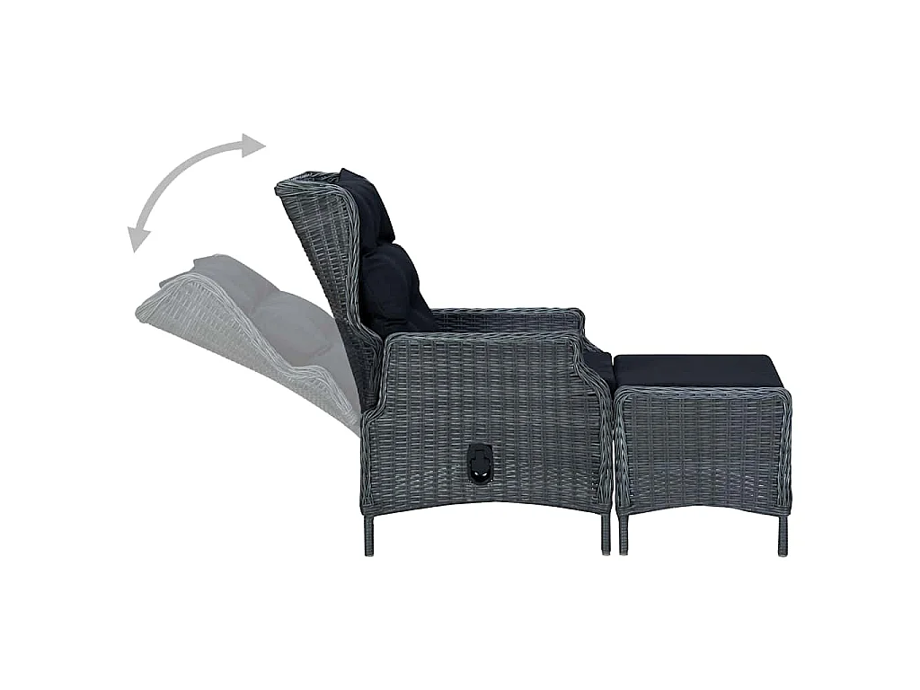 Gartensessel Verstellbar mit Fußhocker Poly-Rattan Dunkelgrau