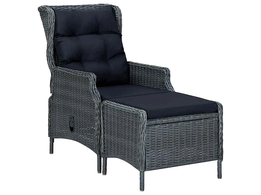 Gartensessel Verstellbar mit Fußhocker Poly-Rattan Dunkelgrau