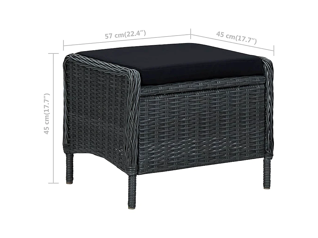 Chaise inclinable de jardin tabouret résine tressée gris foncé