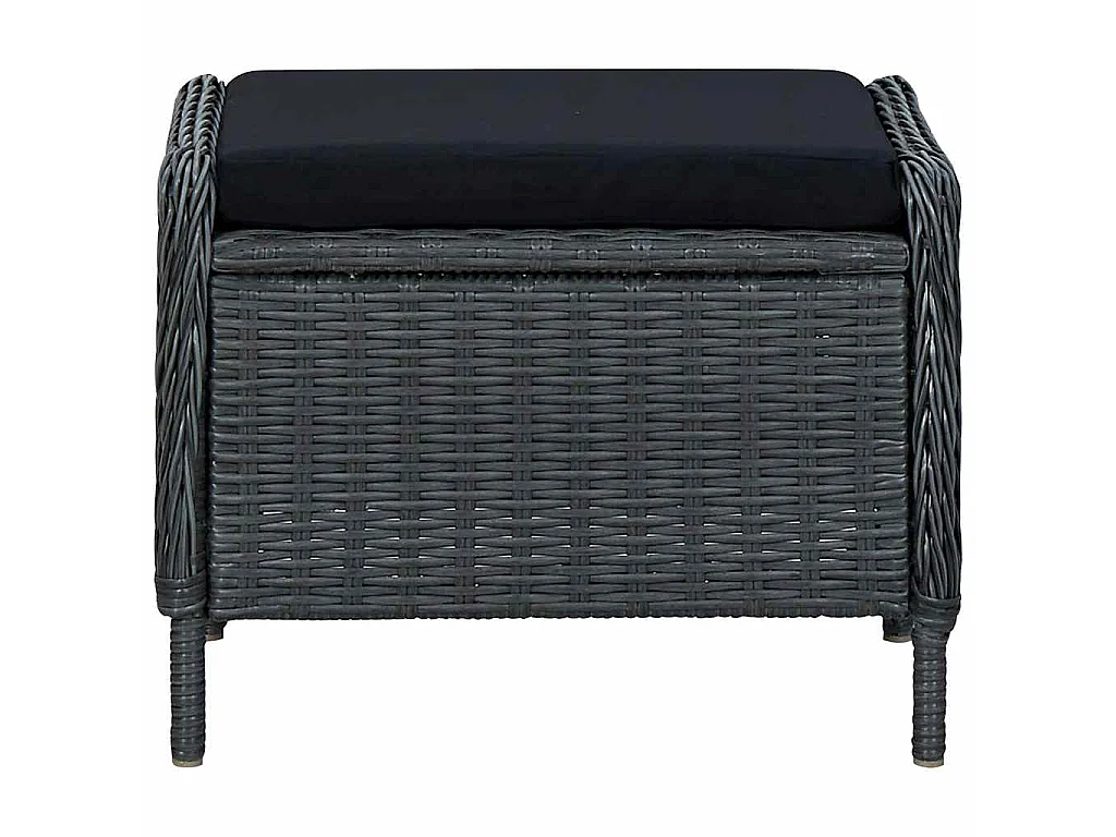 Chaise inclinable de jardin tabouret résine tressée gris foncé