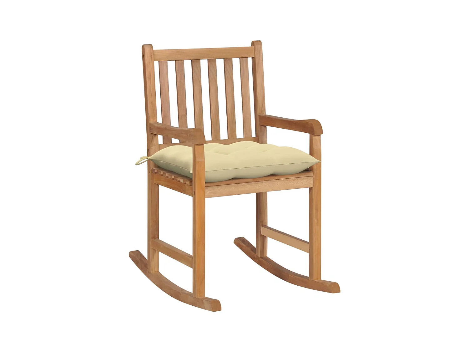 Chaise à bascule avec coussin blanc crème Bois de teck solide