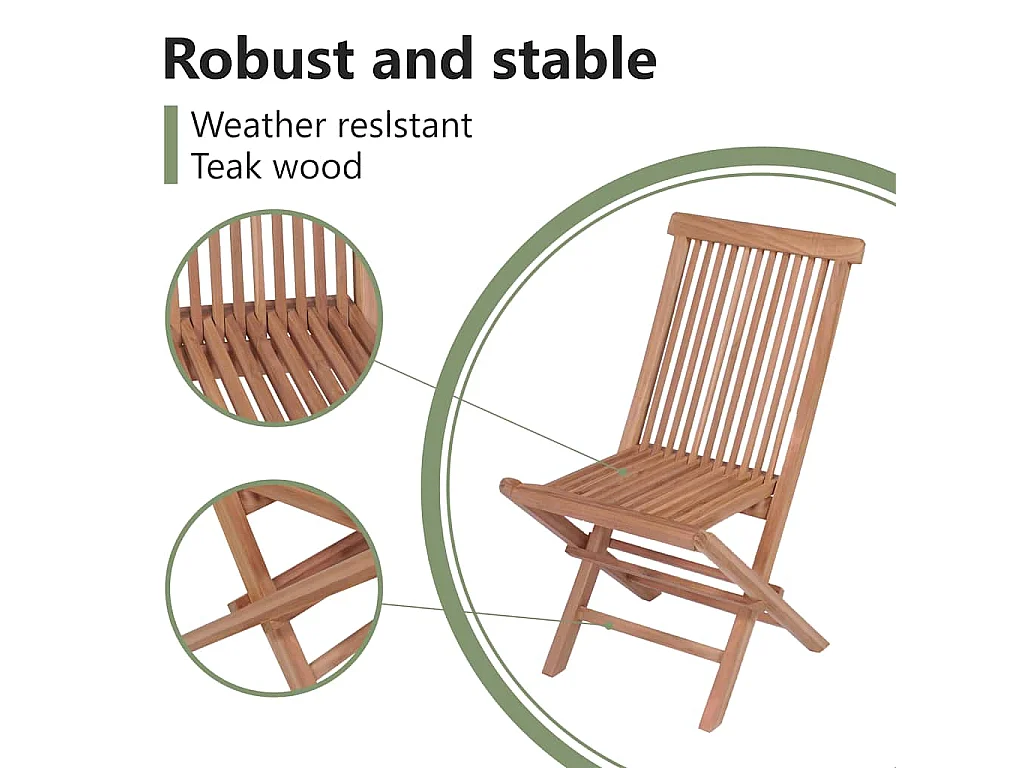 Chaises pliantes 4 pièces pour jardin et extérieur en bois de teck