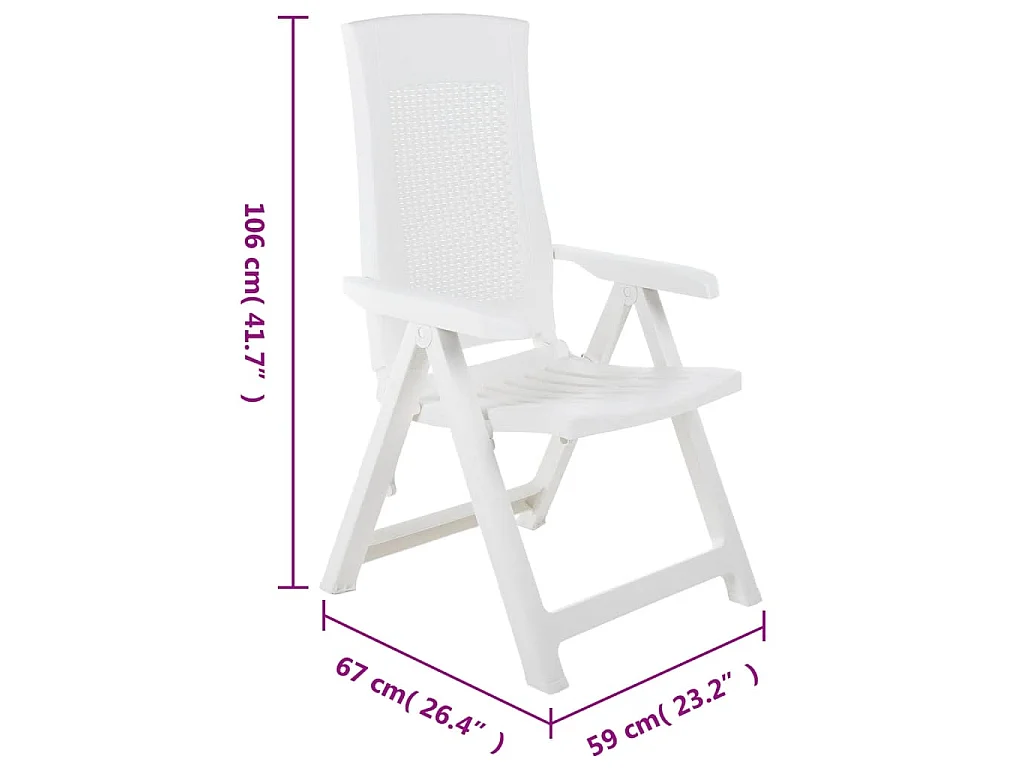 Cadeiras de jardim reclináveis 2 pcs plástico branco