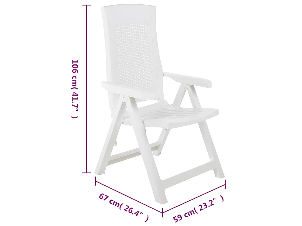 Chaises inclinables de jardin lot de 2 Plastique Blanc
