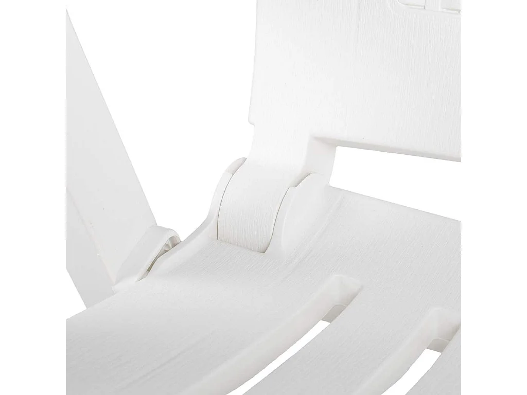 Conjunto de 2 cadeiras reclináveis dobráveis de plástico branco.