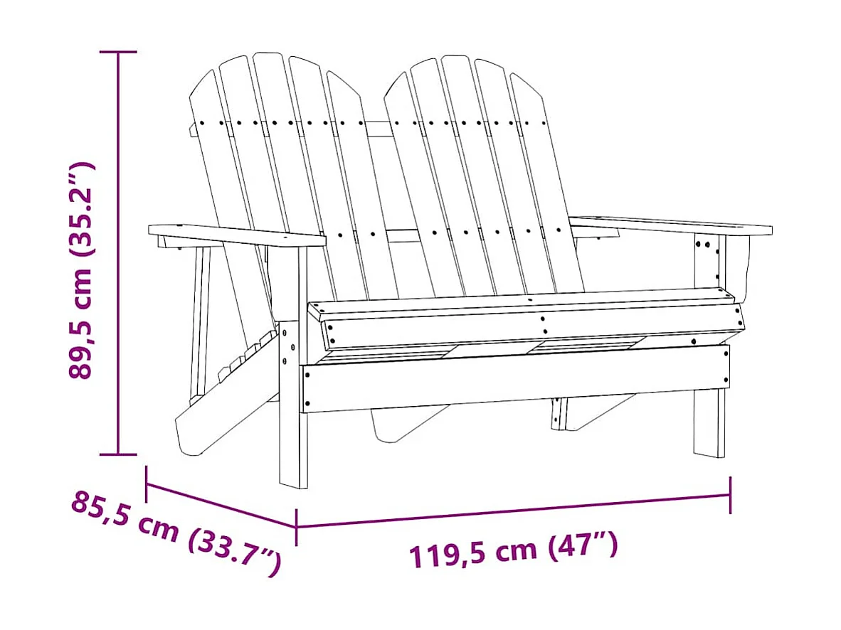 Cadeira de jardim Adirondack 2 lugares abeto maciço cinzento