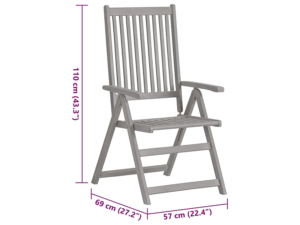 Chaises inclinables de jardin lot de 4 et coussins Bois acacia