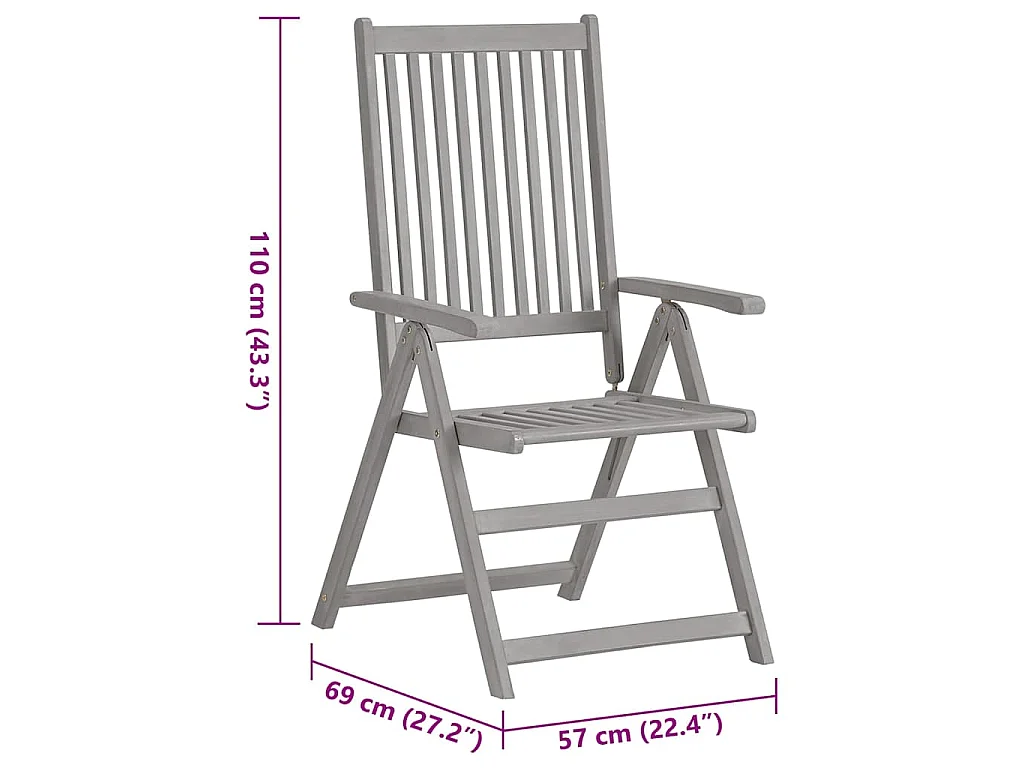 Chaises inclinables de jardin lot de 4 et coussins Bois acacia