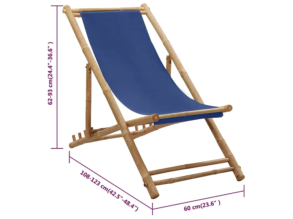 Chaise de terrasse Bambou et toile Bleu marine