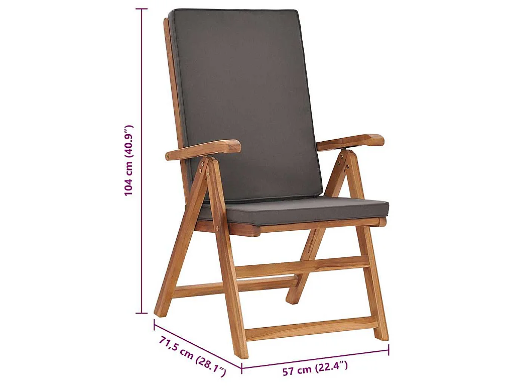 Garten-Liegestühle 2 Stk. mit Auflagen Massivholz Teak Grau