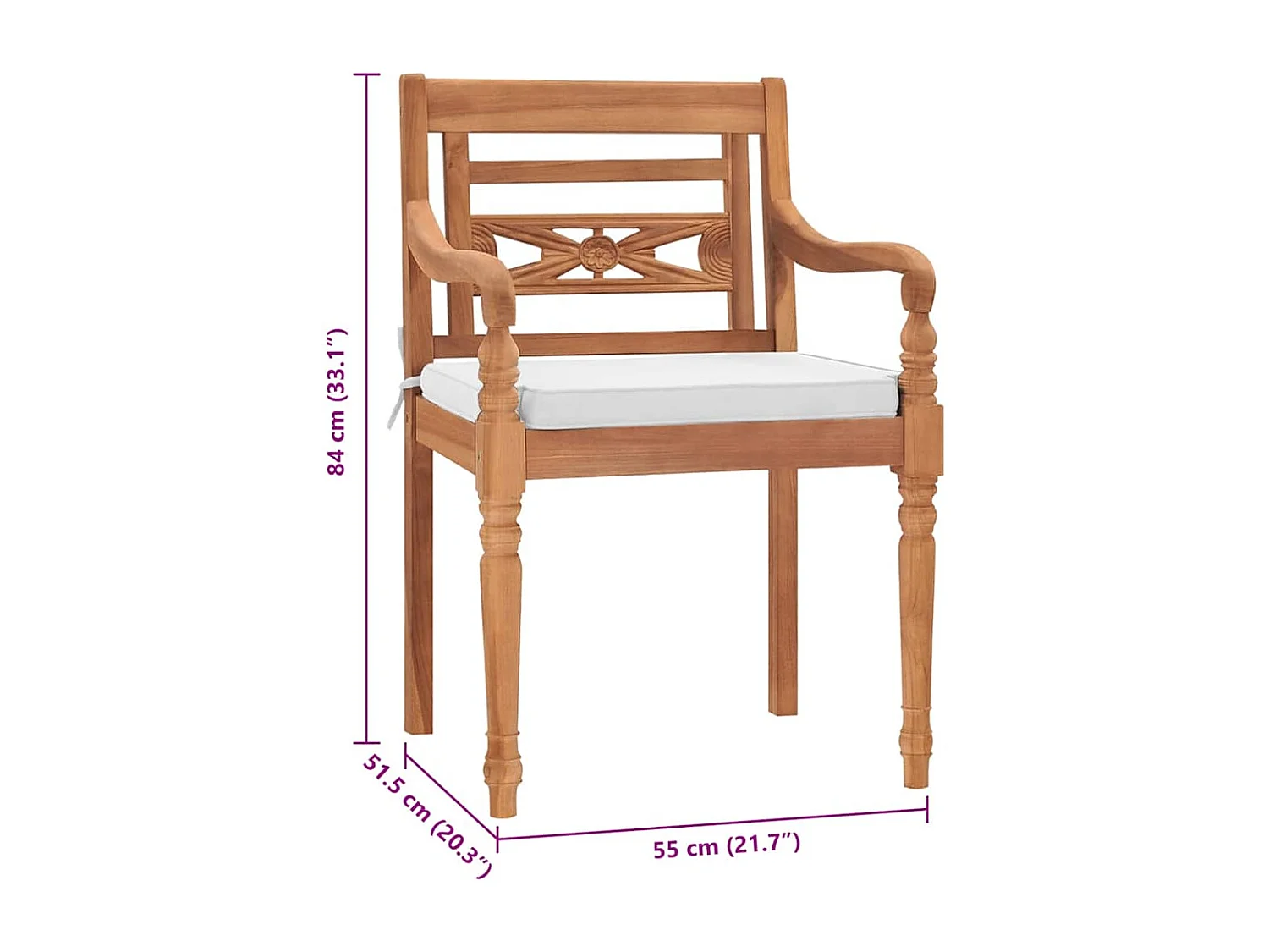 Chaises Batavia lot de 2 avec coussins Bois de teck solide