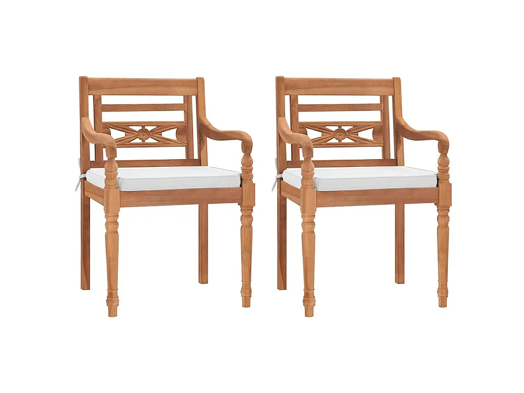 Chaises Batavia lot de 2 avec coussins Bois de teck solide