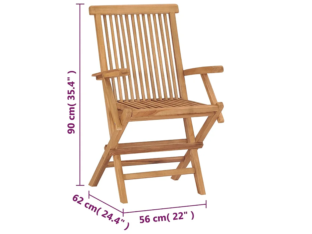 Sedie da Giardino Pieghevoli 2 pz in Legno Massello di Teak