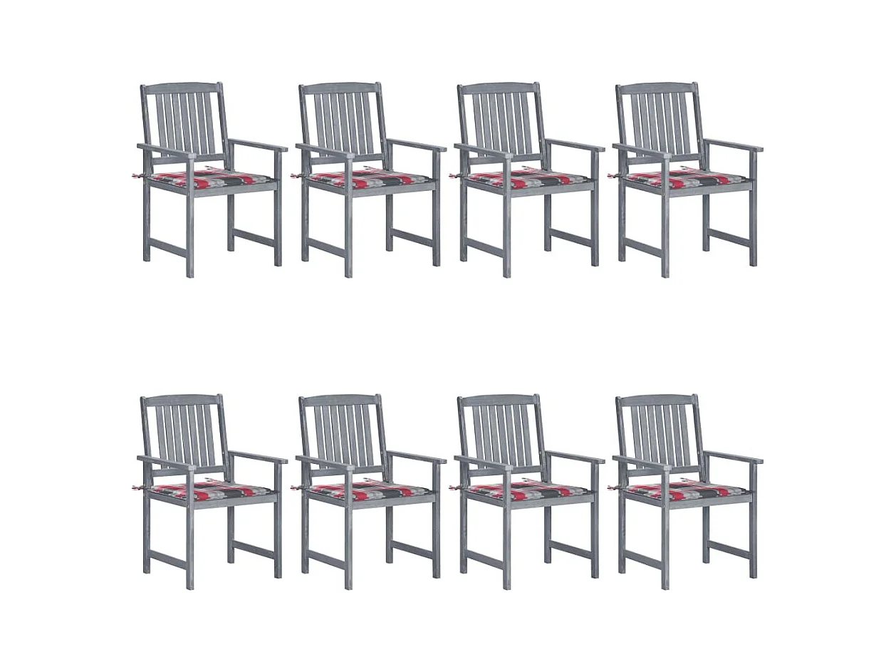 Tuinstoelen 8 st met kussens massief acaciahout grijs