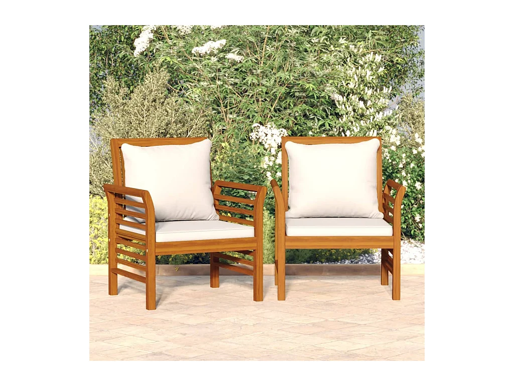 Chaises de canapé et coussins blanc crème lot de 2 Bois acacia