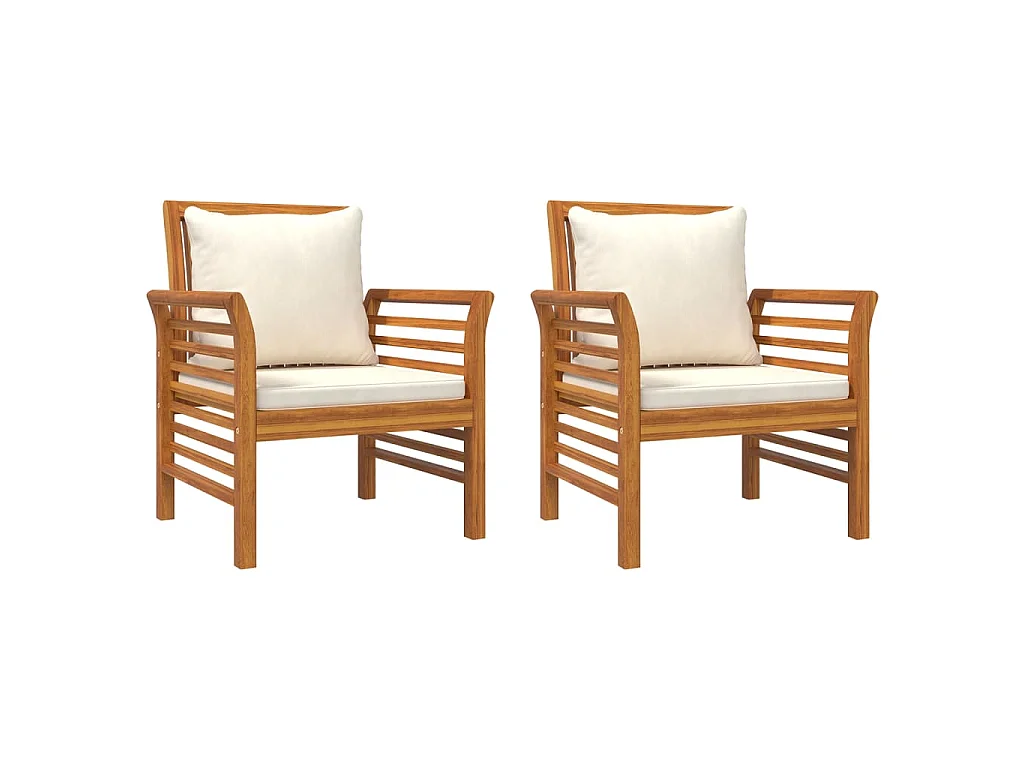 Fauteuils 2 st met crèmewitte kussens massief acaciahout
