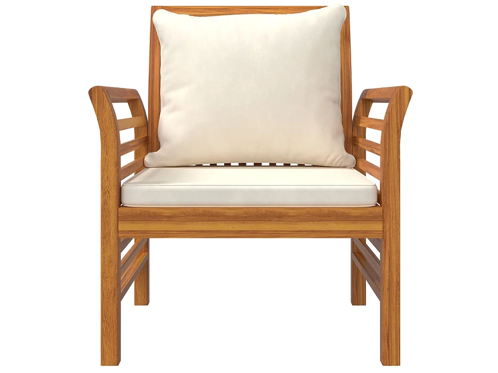 Fauteuils 2 st met crèmewitte kussens massief acaciahout