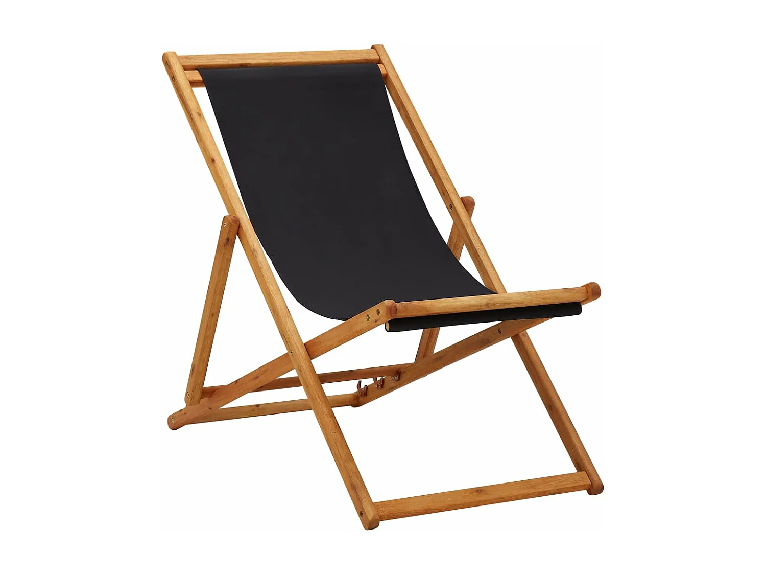 Chaise pliable de plage bois d'eucalyptus et tissu noir