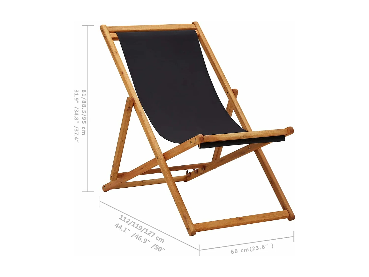 Chaise pliable de plage bois d'eucalyptus et tissu noir
