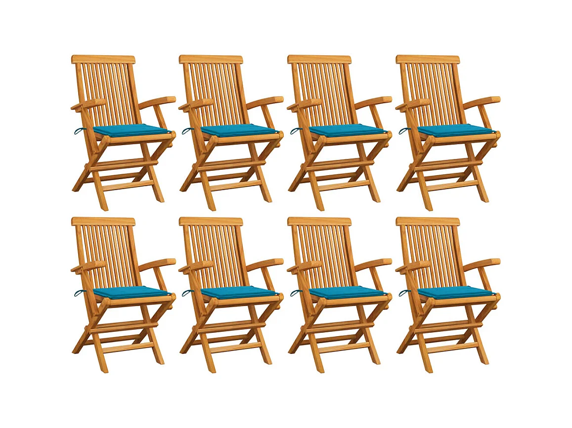 Sedie da Giardino con Cuscini Blu 8 pz Legno Massello di Teak
