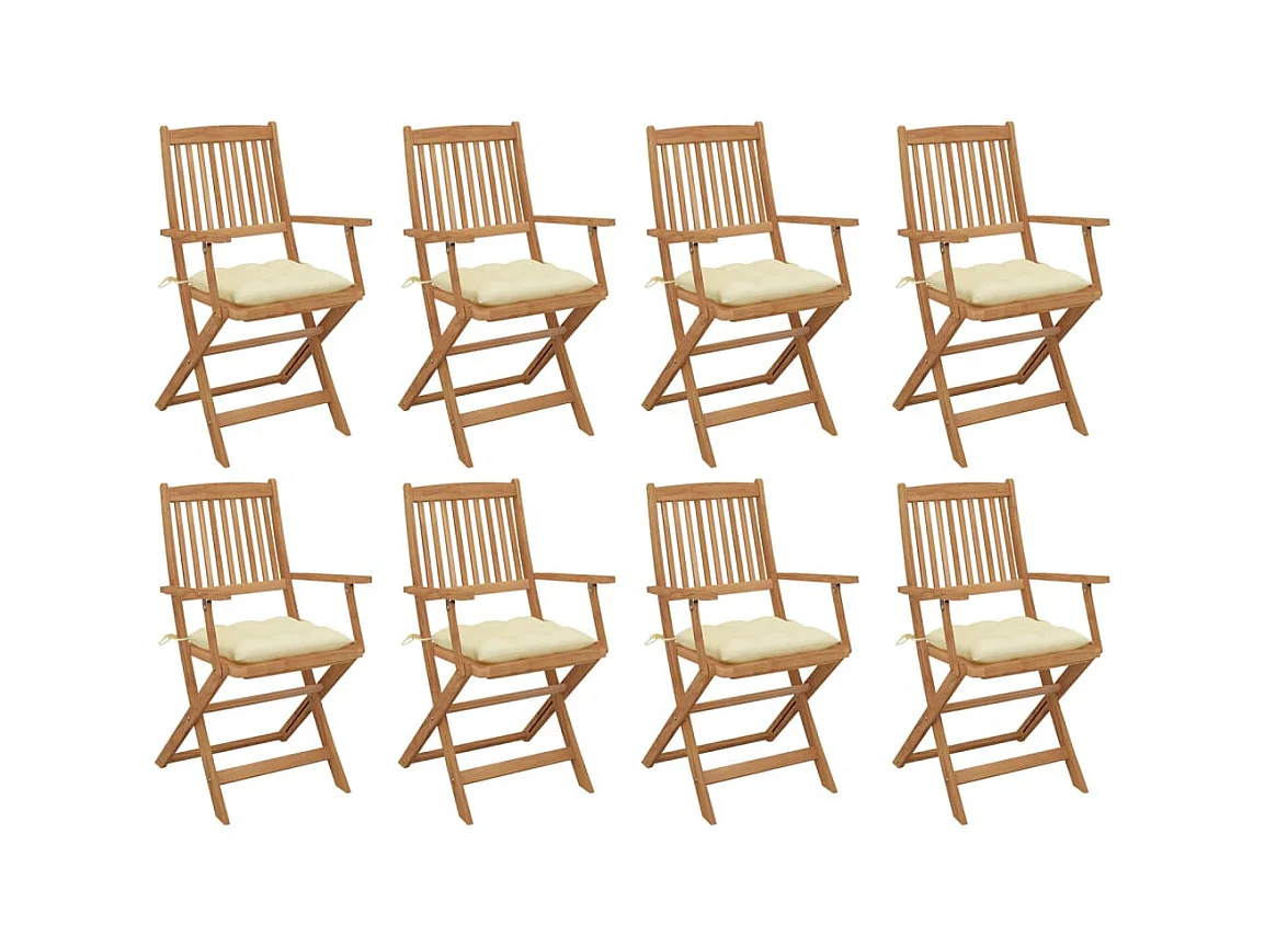 Chaises pliables d'extérieur et coussins lot de 8 Bois d'acacia