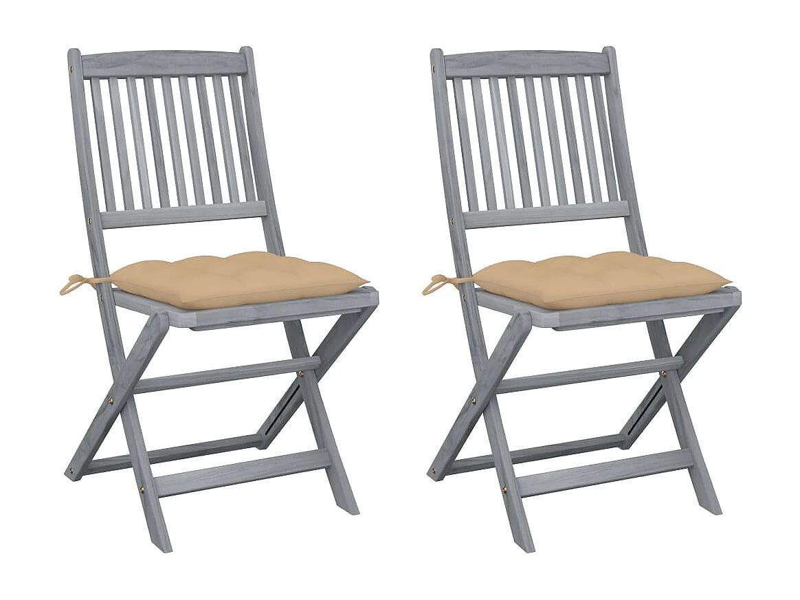 Tuinstoelen 2 st inklapbaar met kussens massief acaciahout