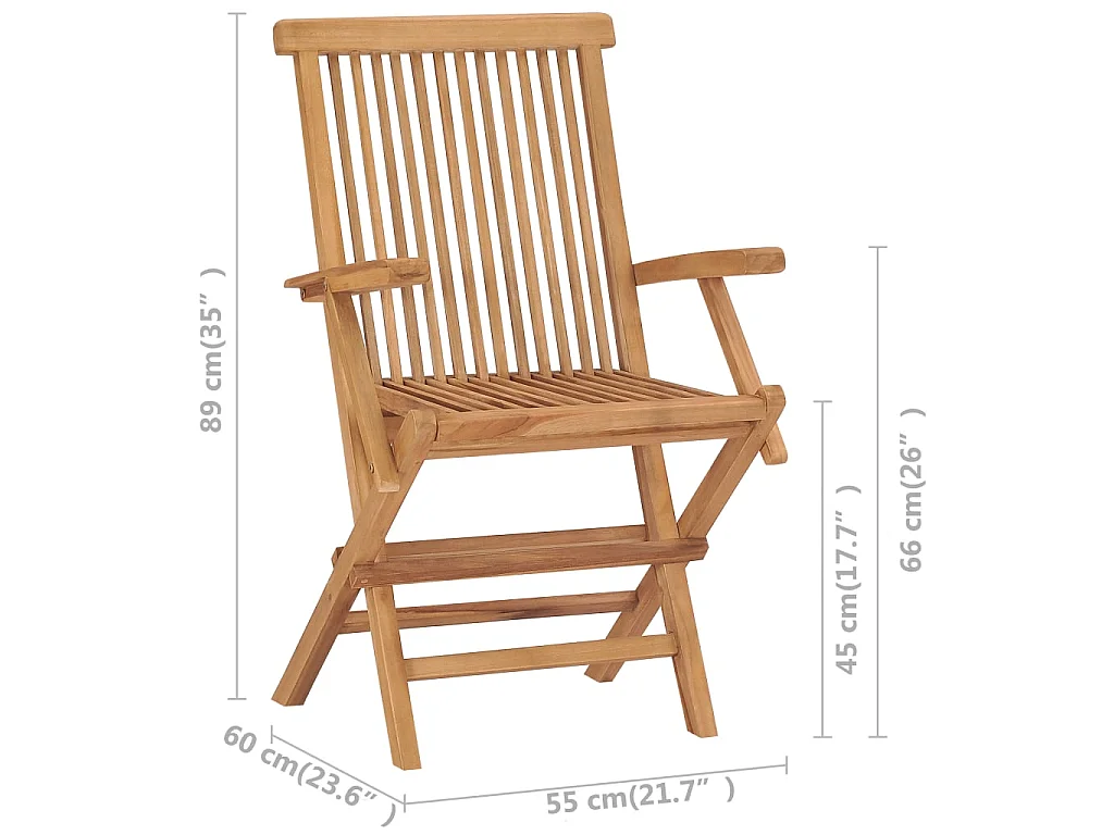 Chaises pliantes avec coussins bleus, 2 pièces, en teck massif