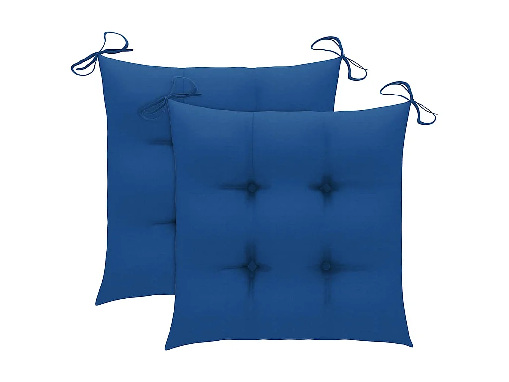 Chaises pliantes avec coussins bleus, 2 pièces, en teck massif