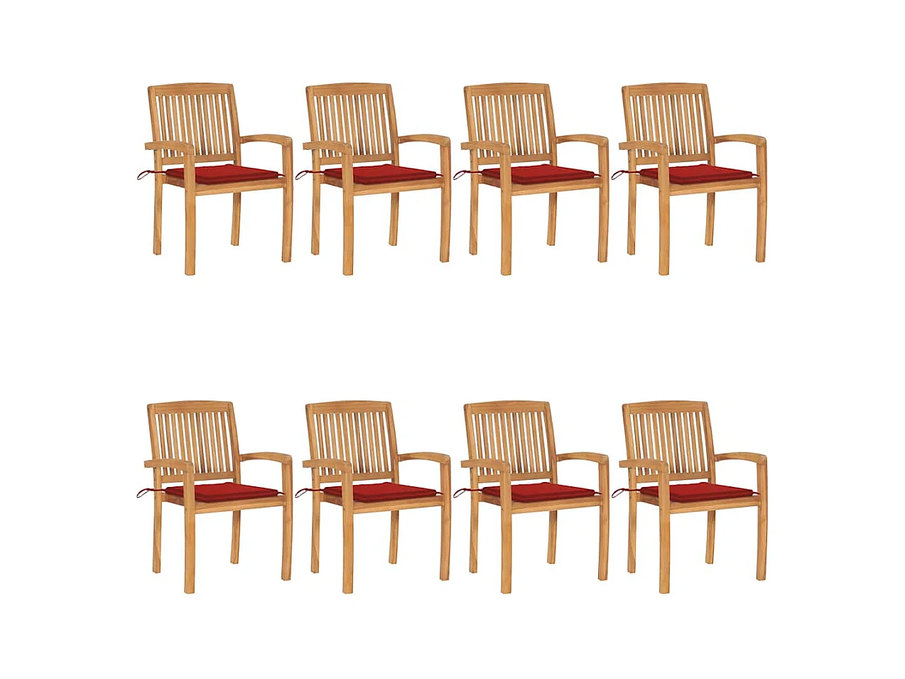 Chaises de jardin empilables avec coussins lot de 8 Teck solide
