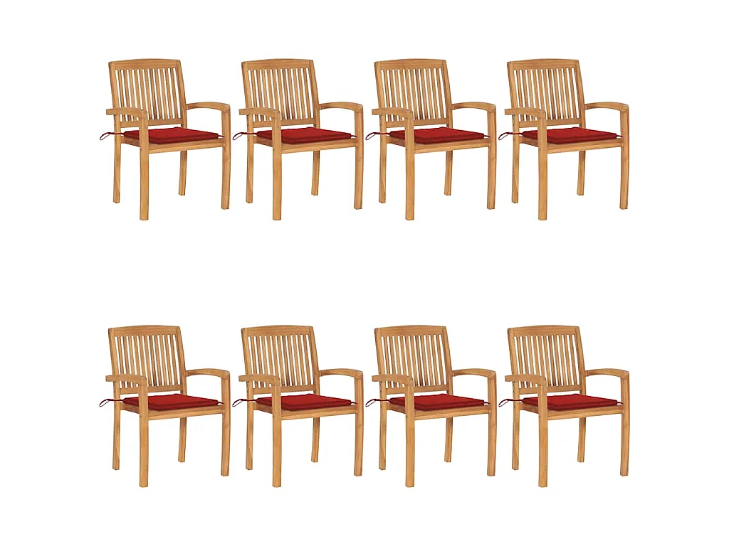 Cadeiras de jardim empiháveis c/ almofadões 8 pcs teca maciça