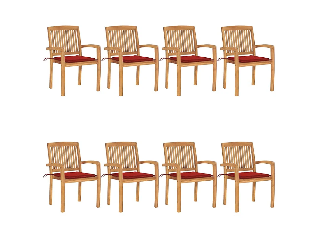 Cadeiras de jardim empiháveis c/ almofadões 8 pcs teca maciça
