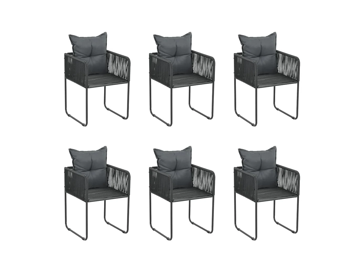 Chaises d'extérieur lot de 6 avec oreillers Résine tressée Noir