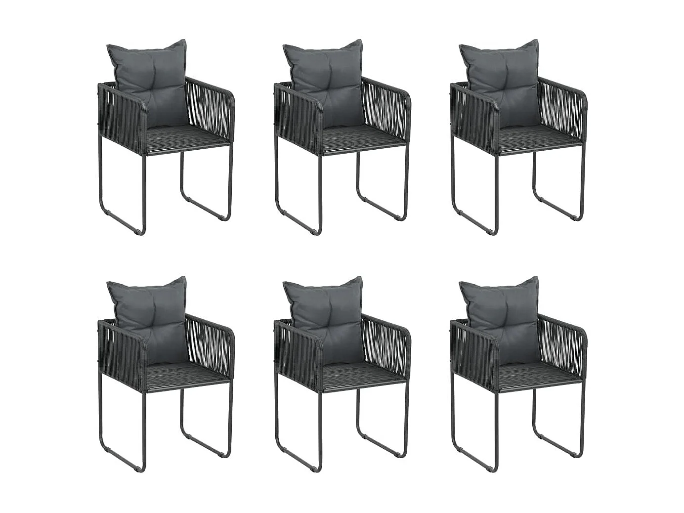 Chaises d'extérieur lot de 6 avec oreillers Résine tressée Noir
