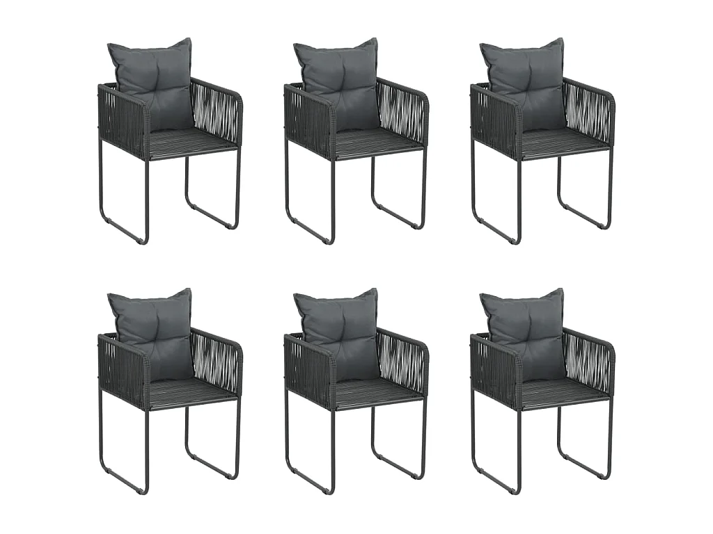 Sedie da Esterni 6 pz con Cuscini in Polyrattan Nere