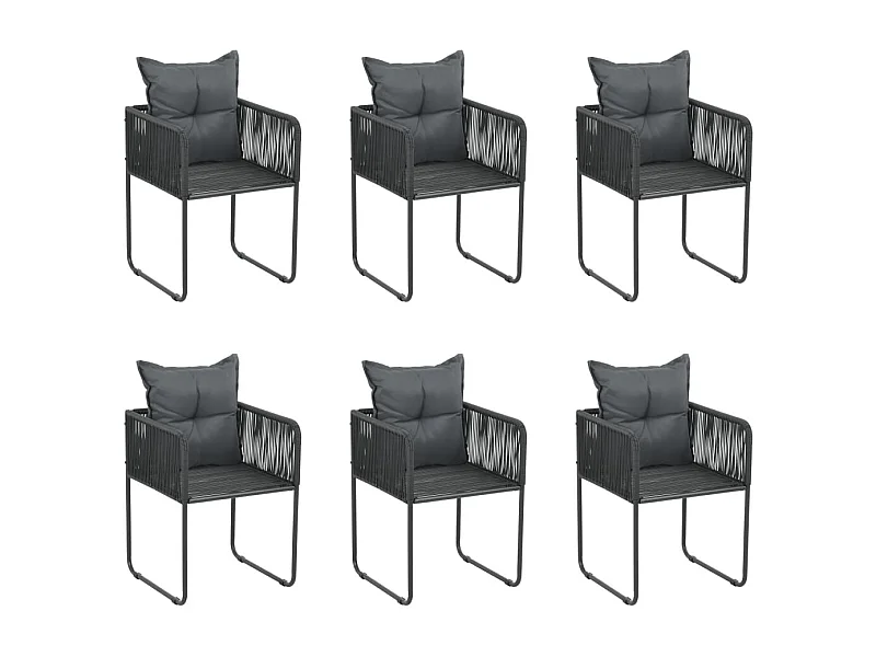 Chaises d'extérieur lot de 6 avec oreillers Résine tressée Noir
