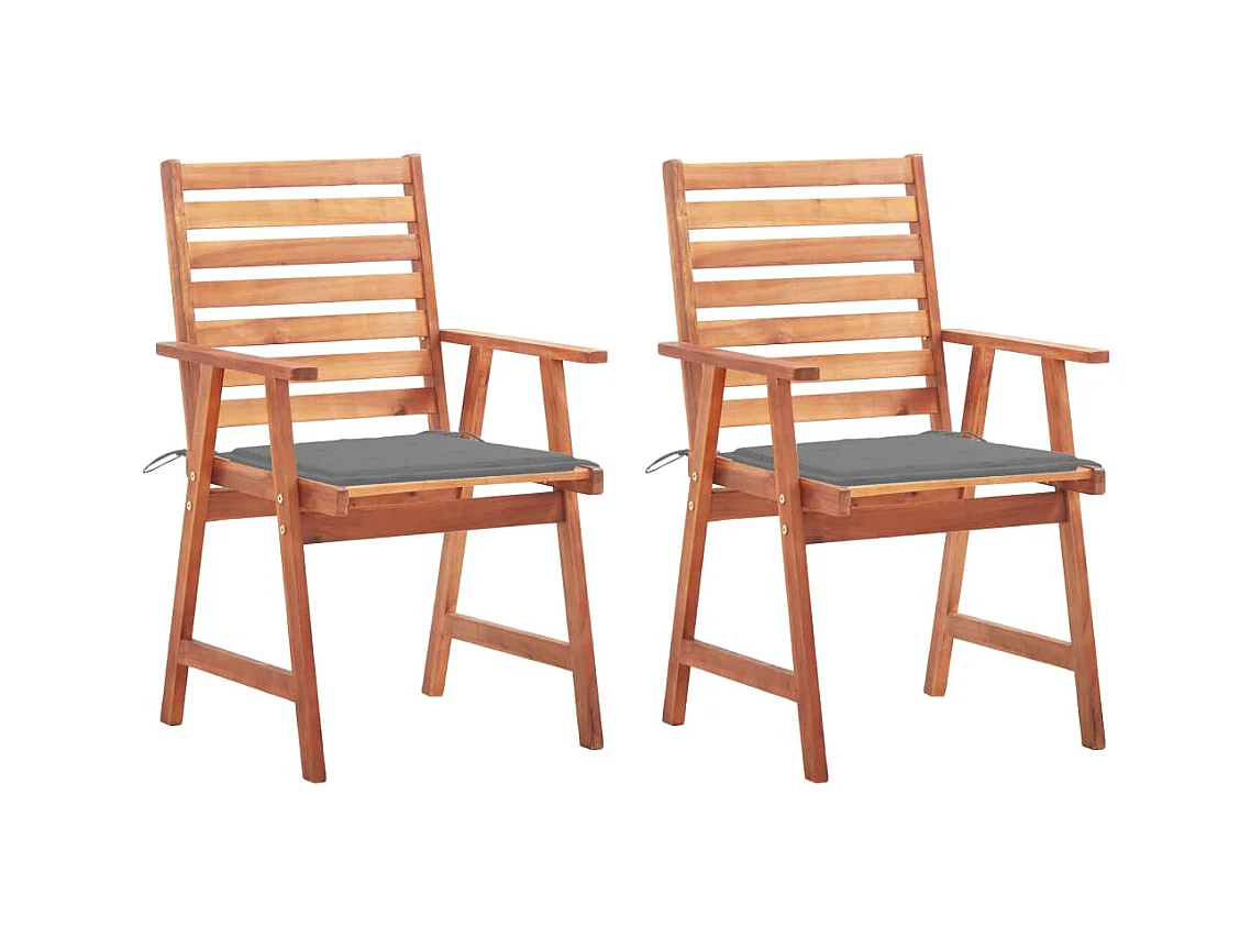 Chaises à manger d'extérieur lot de 2 et coussins Acacia massif