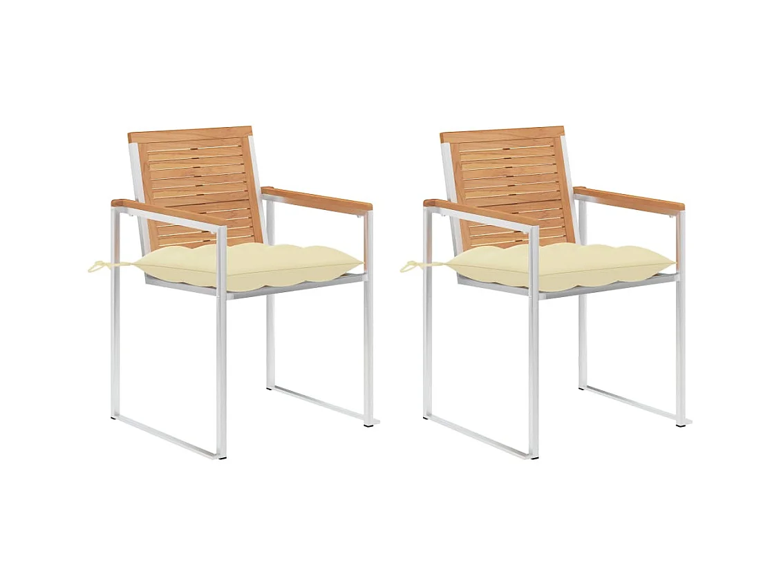 Chaises de jardin avec coussins lot de 2 Teck solide et acier