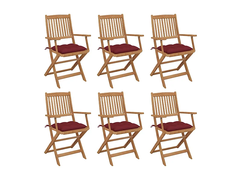 Chaises pliables de jardin lot de 6 avec coussins Bois d'acacia