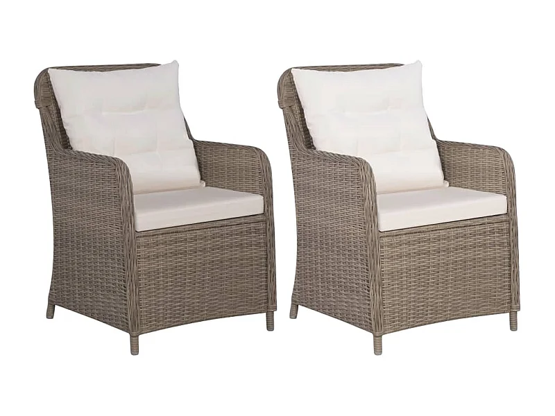 Tuinstoelen 2 st met kussens poly rattan bruin