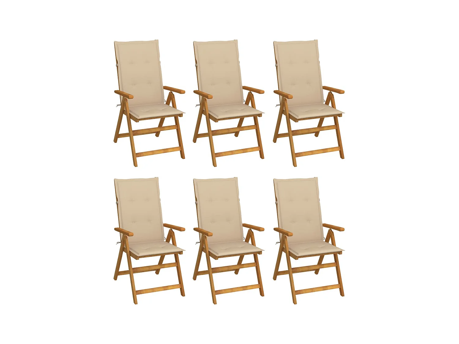 Chaises pliables de jardin lot de 6 avec coussins Bois d'acacia