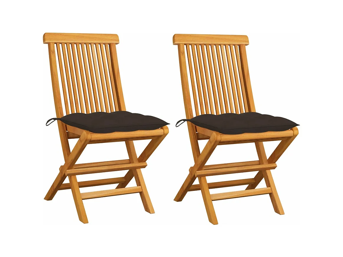 Chaises de jardin et coussins taupe lot de 2 Bois teck massif