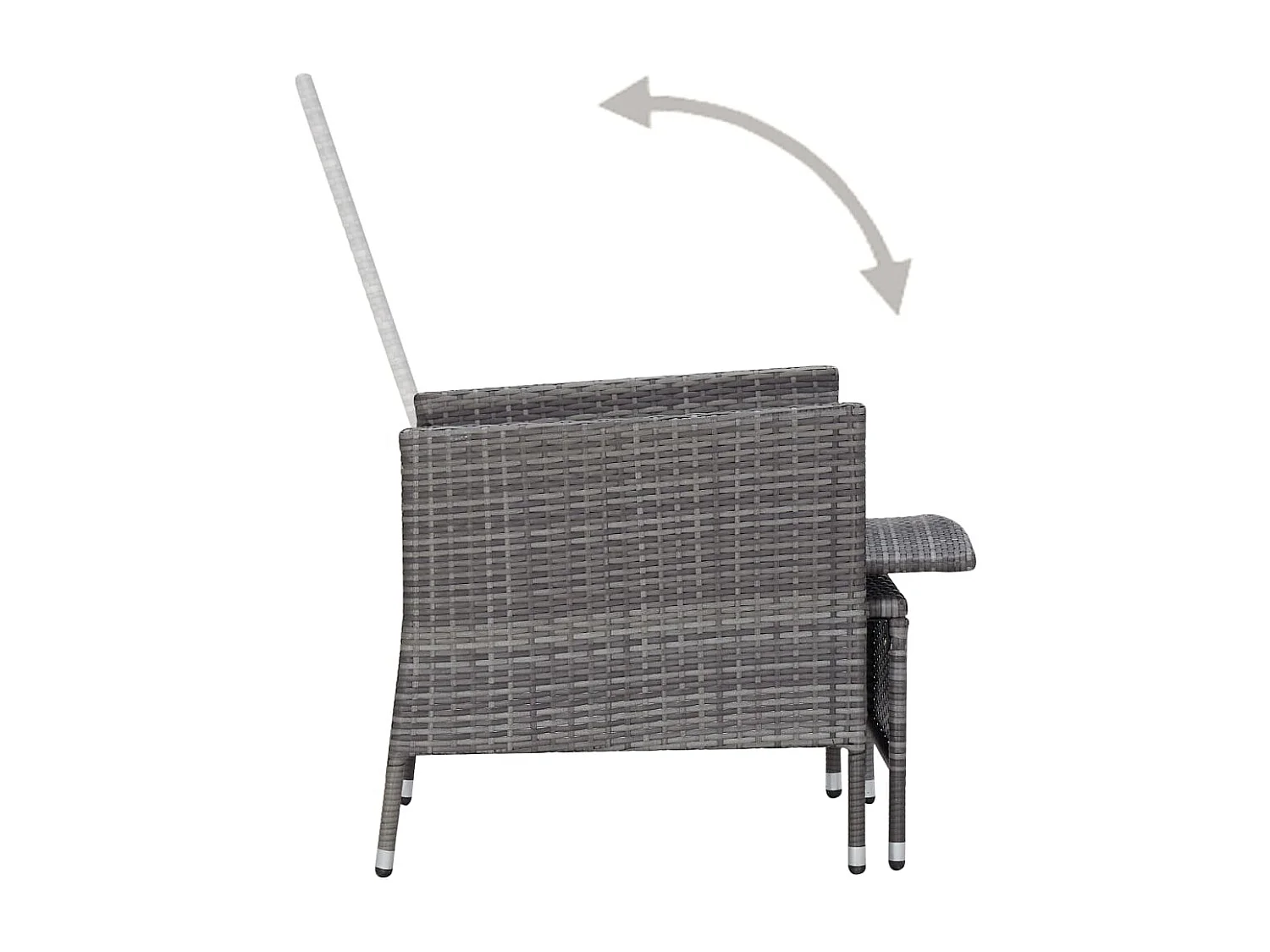 Tuinstoel verstelbaar met kussens poly rattan grijs